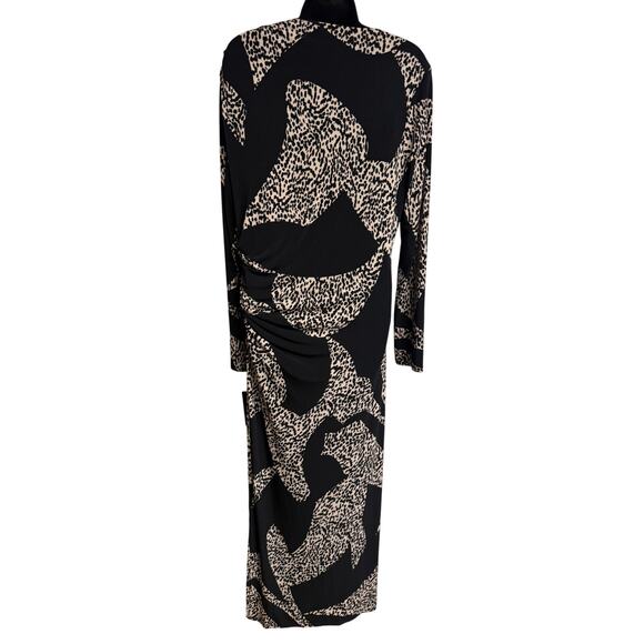 Donna Morgan Women Maxi Dress 16 Bodycon Long Sleeve Black Cream Stretch New - Picture 8 of 11